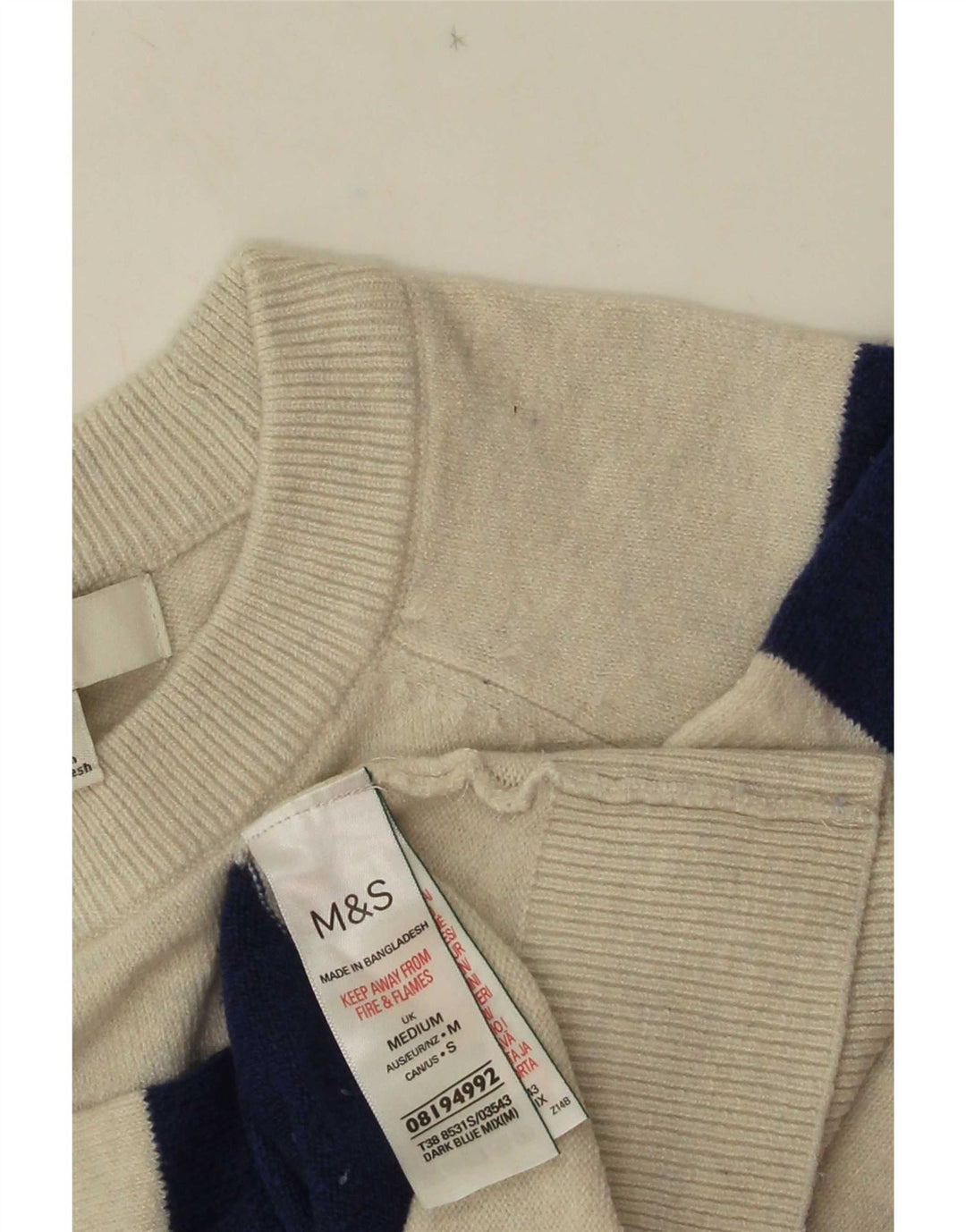Marks & Spencer Damski sweter z okrągłym dekoltem, UK 14, średnie niebieskie paski