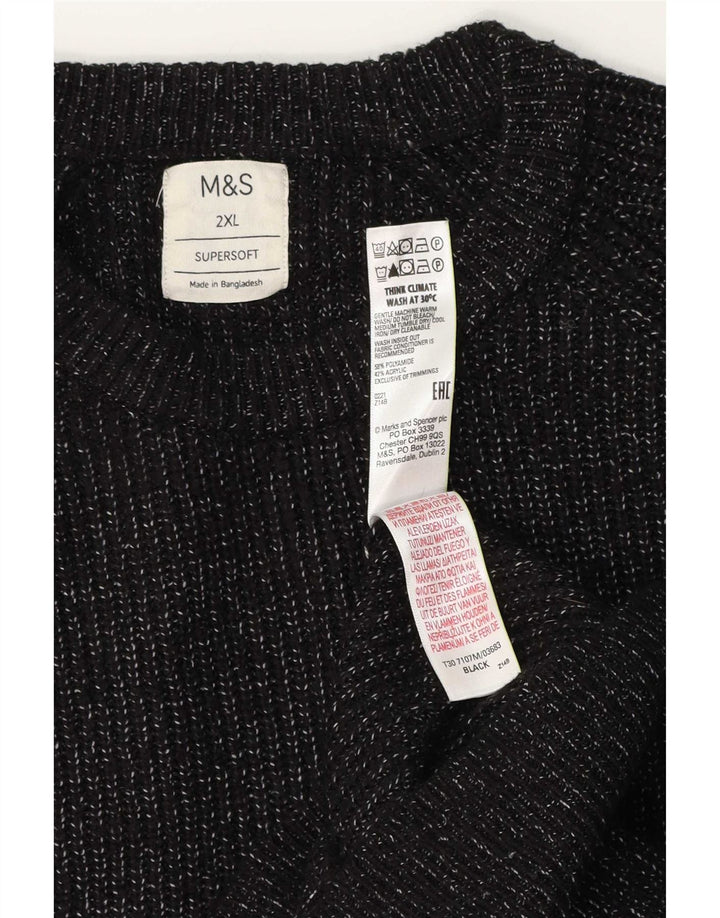 Marks & Spencer Męski sweter z okrągłym dekoltem 2XL Czarny, nakrapiany poliamid