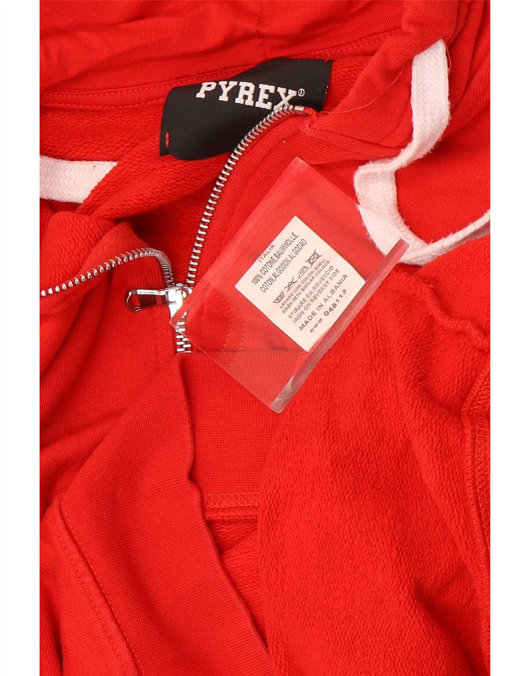 Damski sweter z kapturem i zamkiem błyskawicznym Pyrex, UK 14, średni czerwony, bawełniany