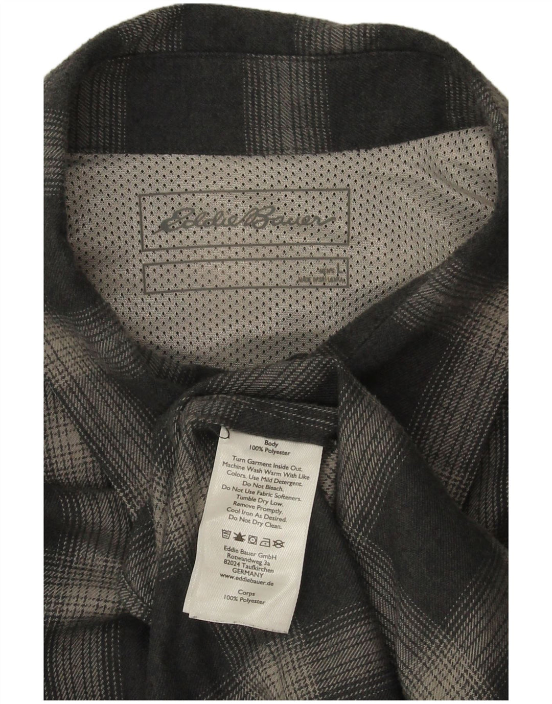 Męska koszula flanelowa Eddie Bauer, duża, granatowa, poliester w kratę