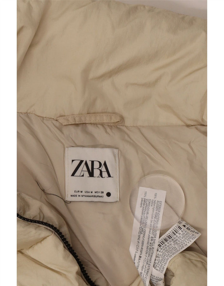 Damska, krótka, wyściełana kurtka Zara UK 14, średnio beżowa, nylonowa