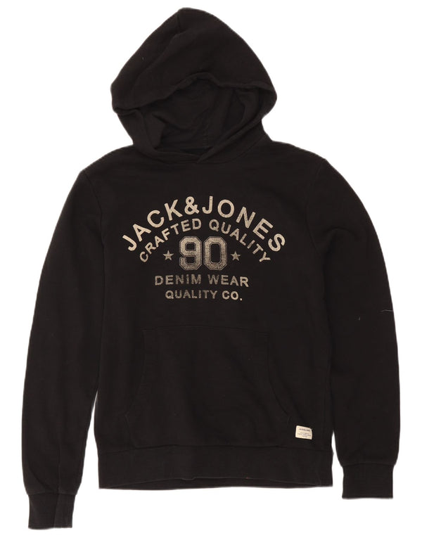 Męski sweter z kapturem Jack & Jones z grafiką XS, czarny, bawełniany