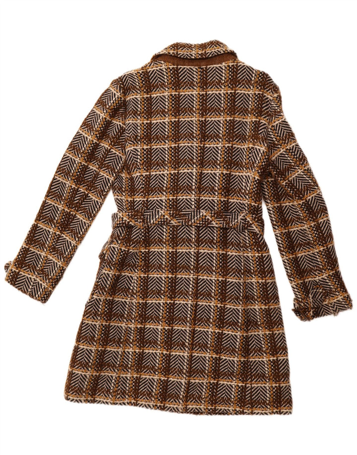 HUGO BOSS Womens Overcoat UK 10 Small  Brown Check Wool