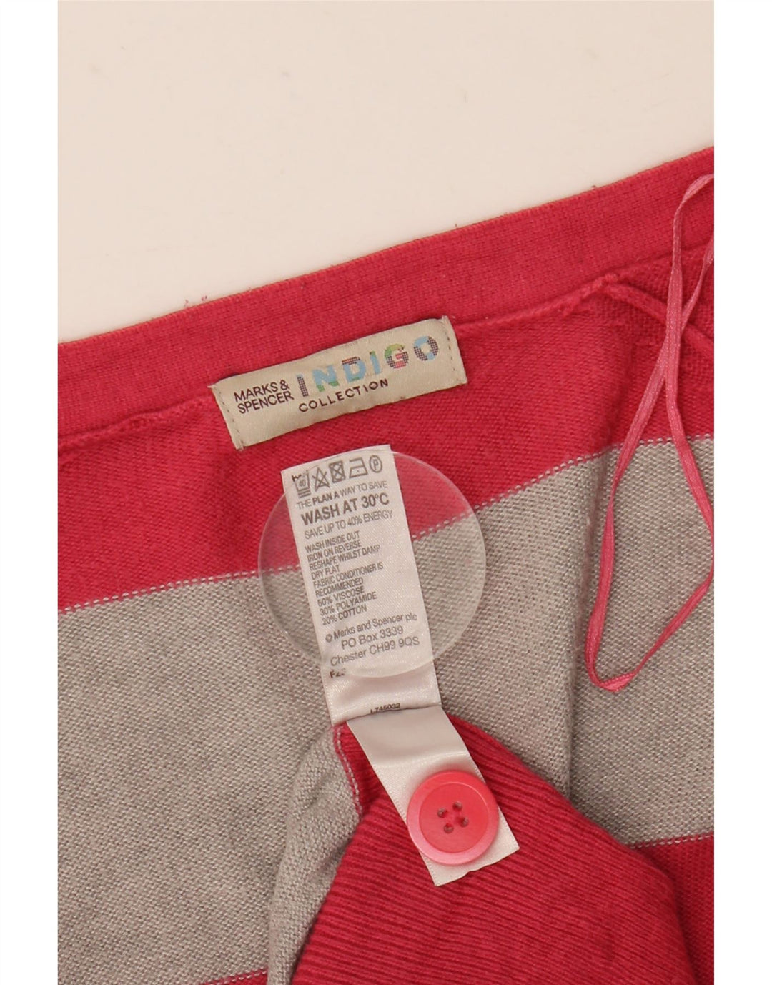 Marks & Spencer Damski długi sweter kardigan UK 14 w średnie różowe paski