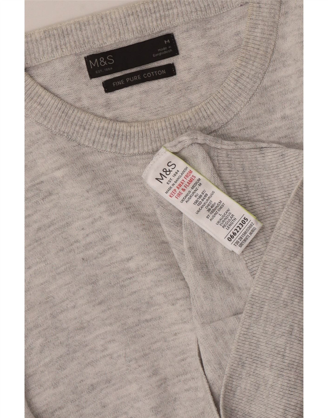 Marks & Spencer Męski sweter z okrągłym dekoltem, średnioszary, bawełniany w plamki