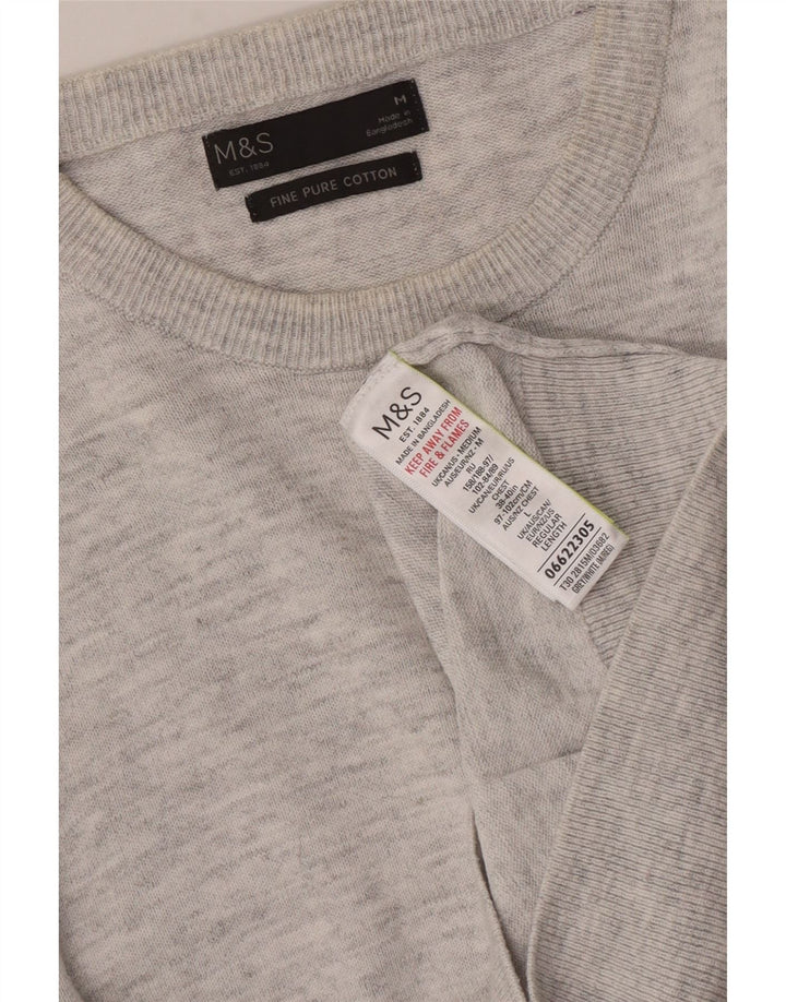 Marks & Spencer Męski sweter z okrągłym dekoltem, średnioszary, bawełniany w plamki