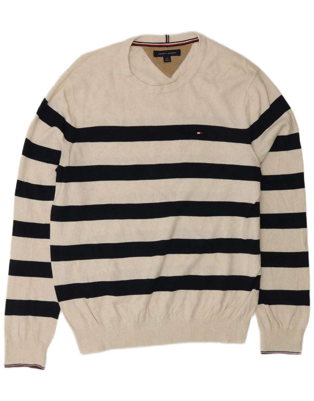 Męski sweter z okrągłym dekoltem TOMMY HILFIGER, duże, w białe paski