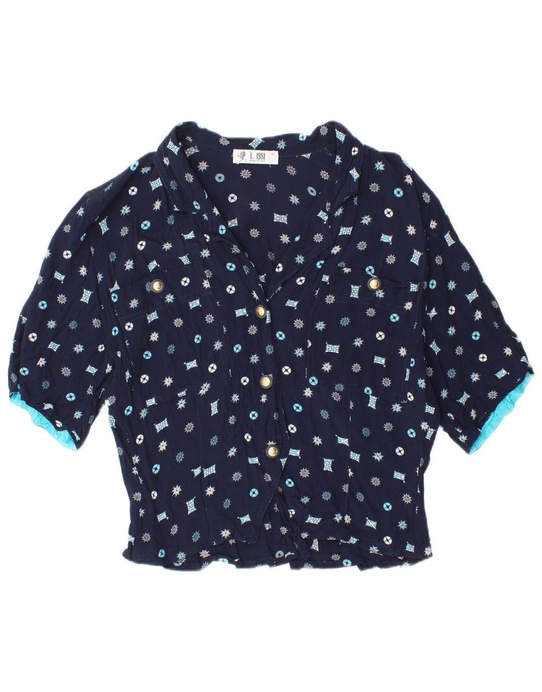 MORLY'S Womens Abstract Pattern Shirt Blouse IT 44 Medium Navy Blue