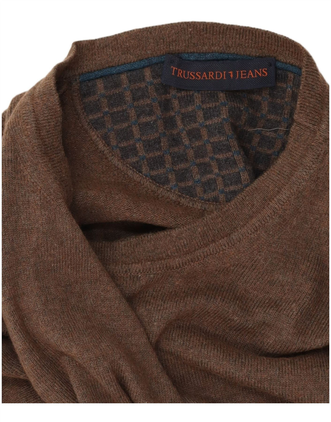 Męski sweter z okrągłym dekoltem Trussardi Jeans, średni brąz