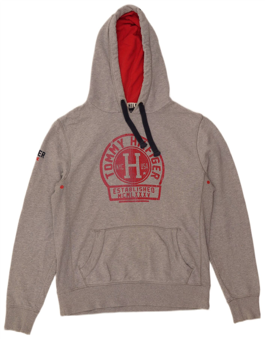 Męski sweter z kapturem w stylu vintage, Tommy Hilfiger, średnioszary, bawełniany