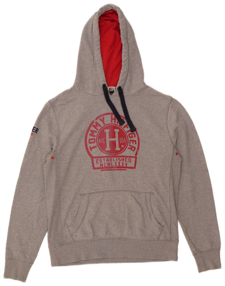 Męski sweter z kapturem w stylu vintage, Tommy Hilfiger, średnioszary, bawełniany