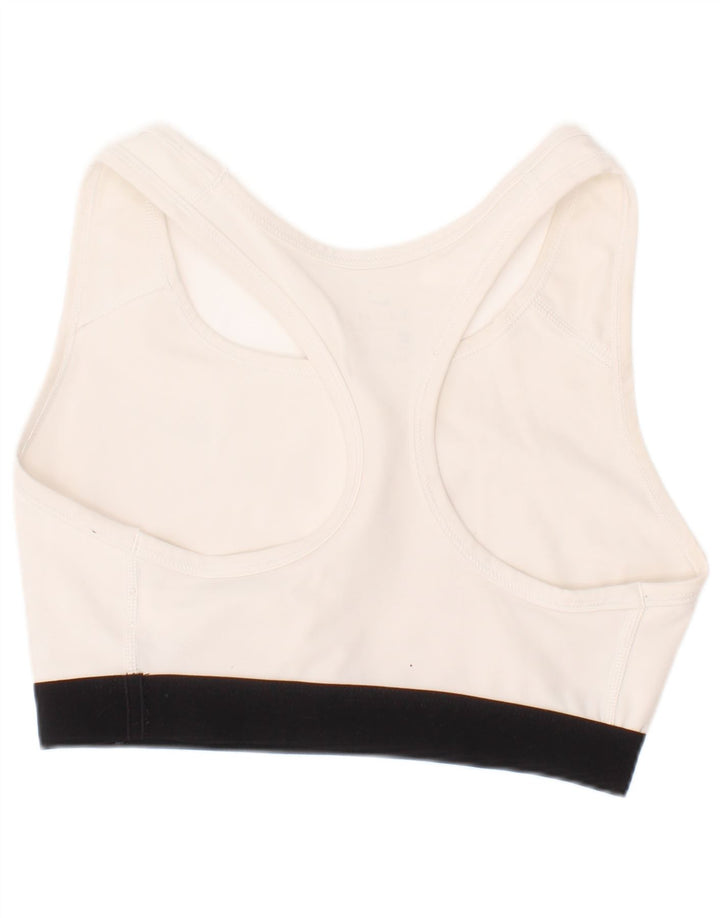 Damski top sportowy z biustonoszem Nike Dri Fit, mały, biały, poliestrowy