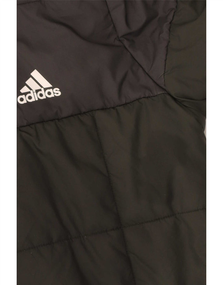 Chłopięca wyściełana kurtka z kapturem Adidas 13-14 lat Khaki, poliester z blokami kolorów