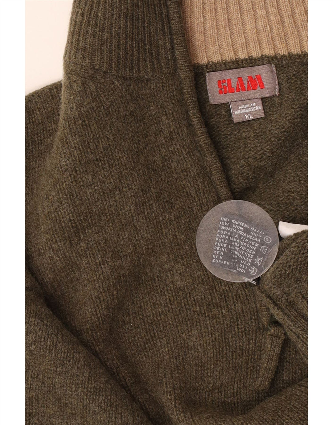 Męski sweter z zamkiem błyskawicznym XL Khaki z dziewiczej wełny