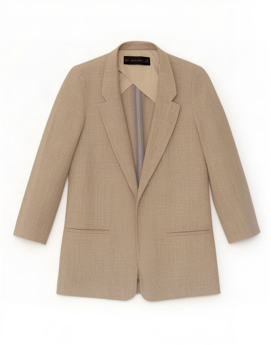 Damska, oversize'owa, otwarta marynarka Zara UK 6 XS, beżowa, lniana