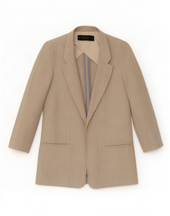 Damska, oversize'owa, otwarta marynarka Zara UK 6 XS, beżowa, lniana
