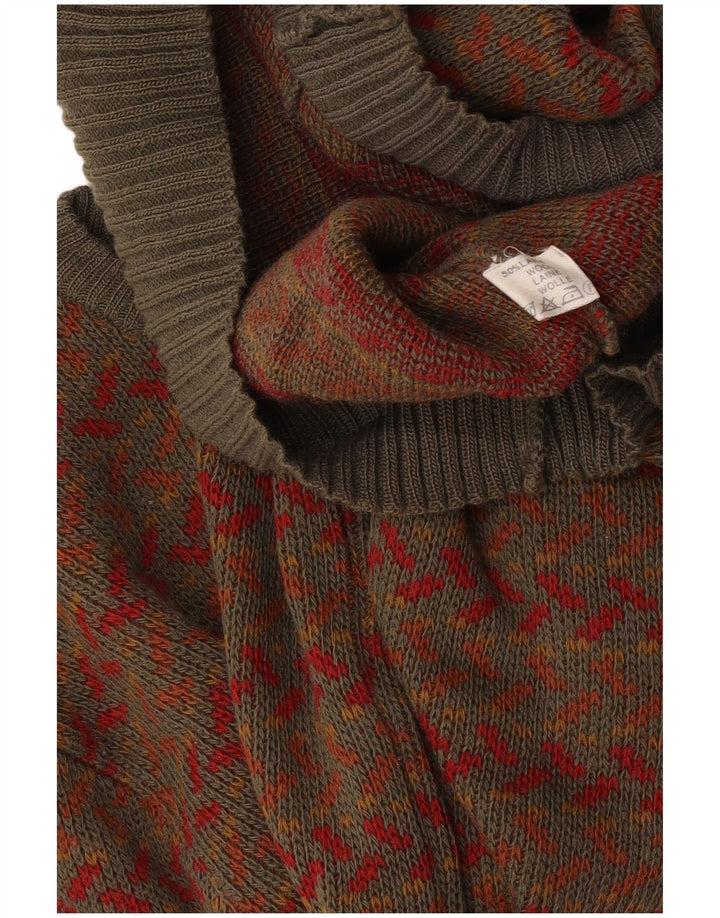Męski sweter z okrągłym dekoltem w stylu vintage, średnia wełna w kolorze khaki