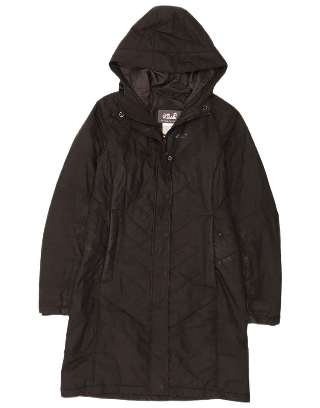 Damski ocieplany płaszcz z kapturem Jack Wolfskin UK 10, mały, czarny poliester
