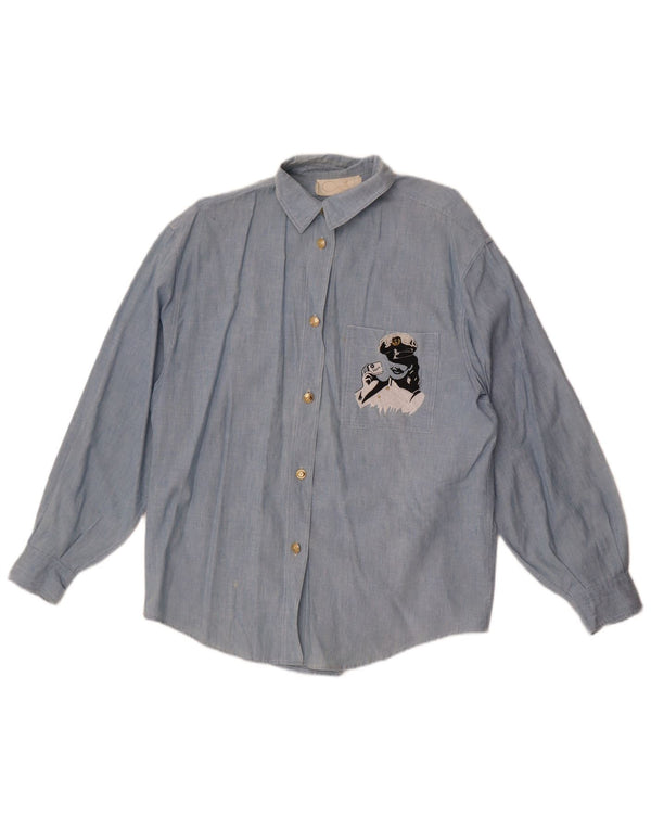 Vintage damska koszula graficzna UK 18 XL niebieska