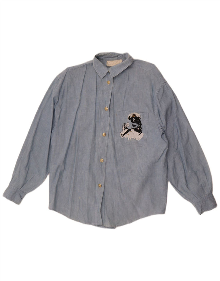 Vintage damska koszula graficzna UK 18 XL niebieska