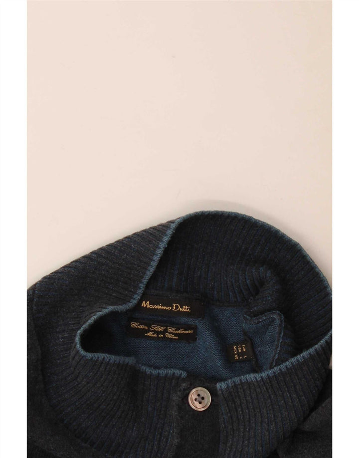 Męski sweter zapinany na guziki Massimo Dutti, duży, granatowy, bawełniany