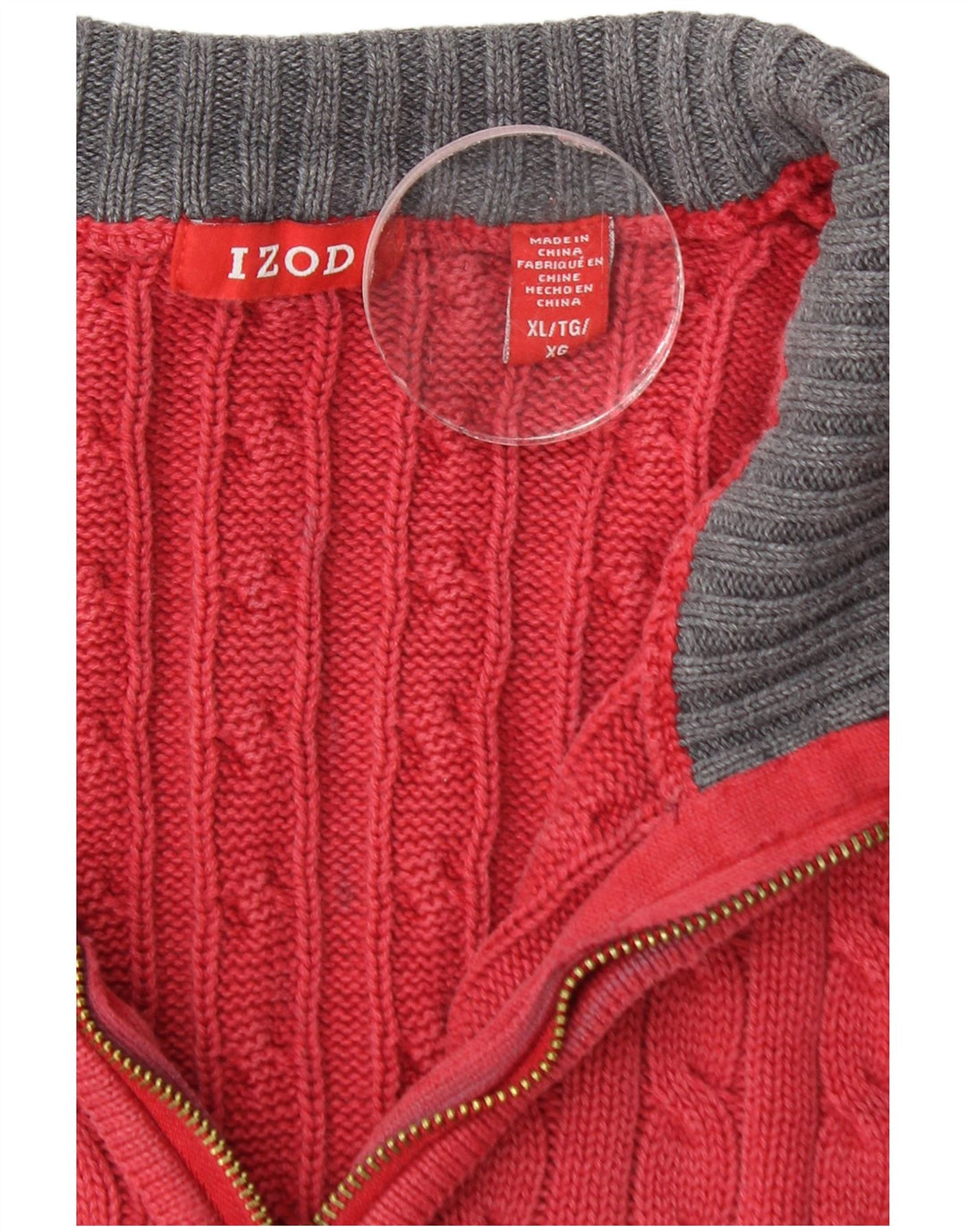 Męski sweter zapinany na zamek Izod XL, czerwony