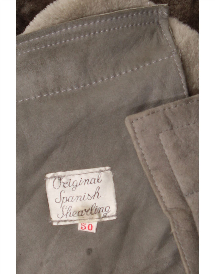 Vintage męska kurtka Shearling EU 50, duża, szara skóra Shearling