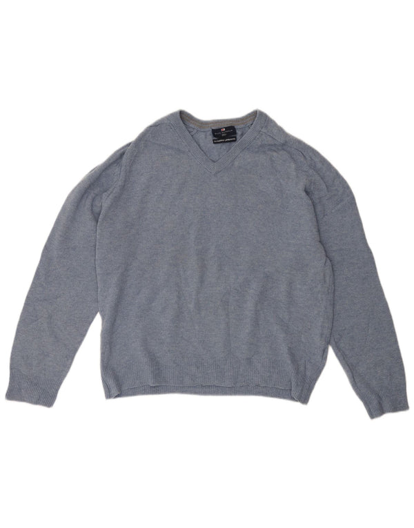 Męski sweter Marks & Spencer Blue Harbor z dekoltem w kształcie litery V, średnioniebieski