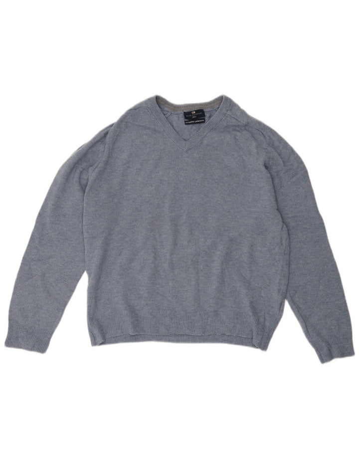 Męski sweter Marks & Spencer Blue Harbor z dekoltem w kształcie litery V, średnioniebieski