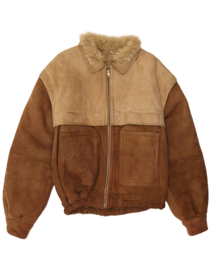 Męska kurtka bomberka w stylu vintage IT 54 2XL Brązowa, z blokami kolorów, zimowa