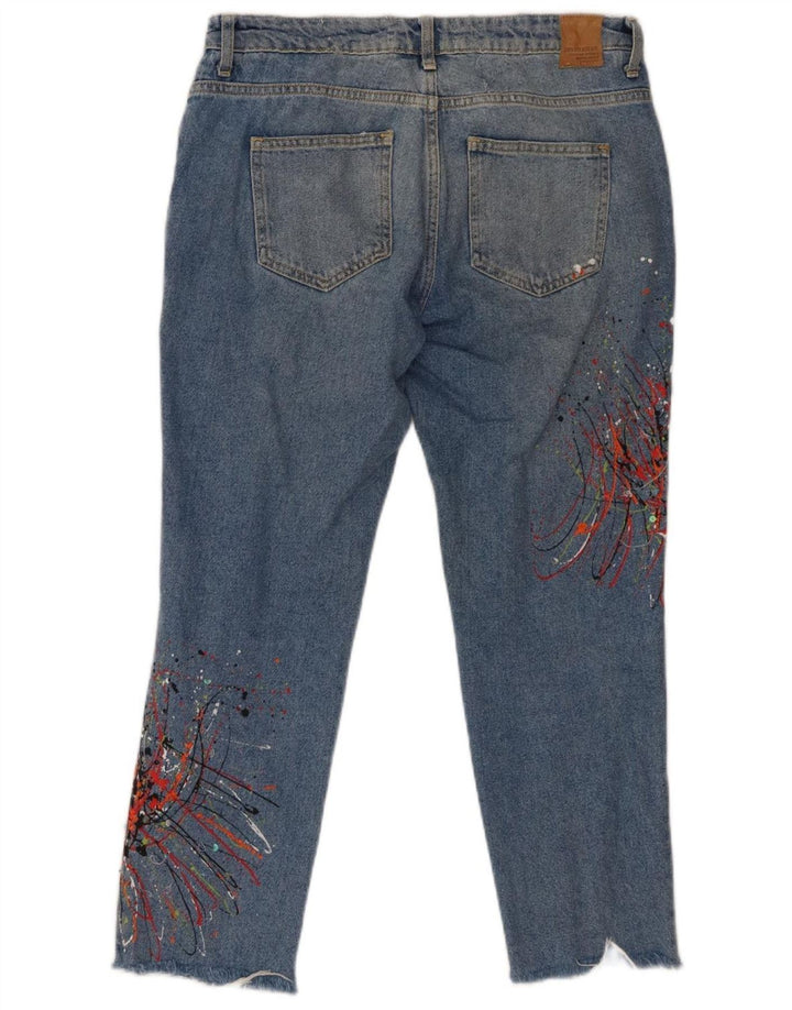 Damskie jeansy Zara Graphic Cropped EU 40 Medium W30 L26 Niebieskie kropki, bawełniane