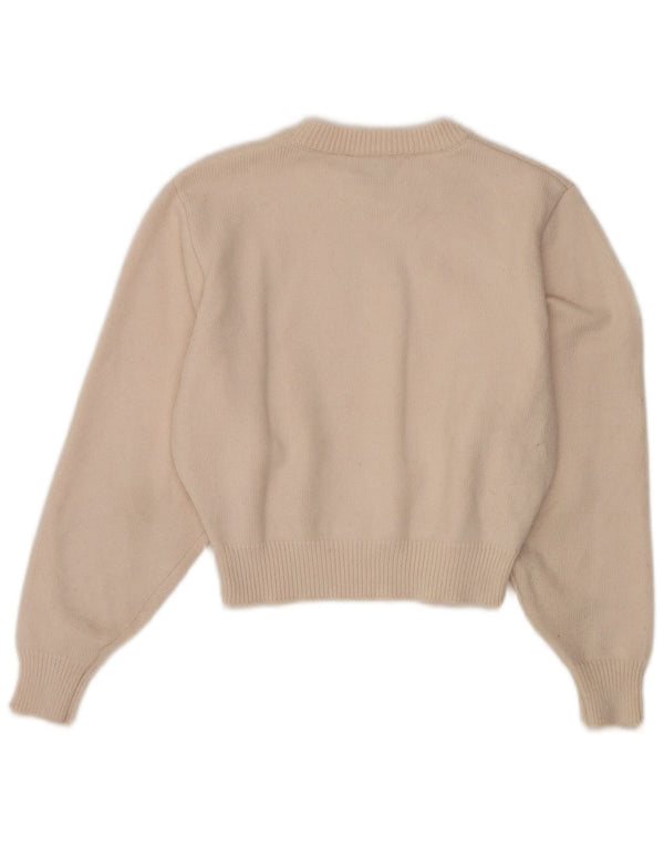 Zara Womens Crop Crew Neck Jumper Sweater UK 12 Medium Off White Viscose