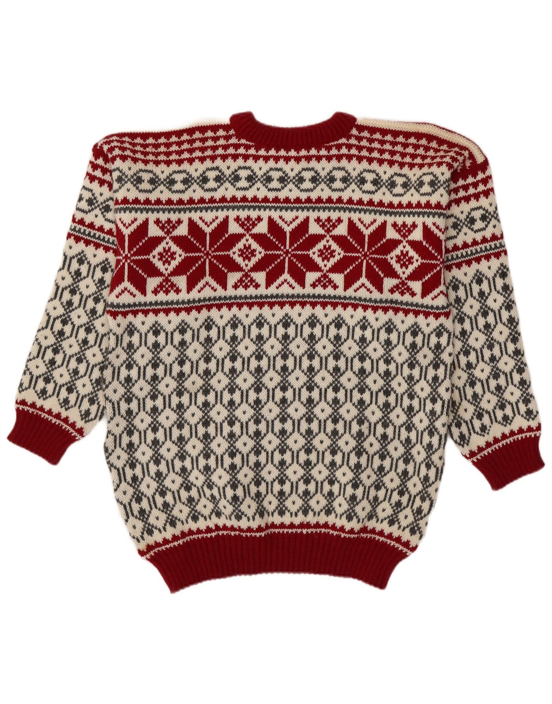Męski sweter unisex Voss z okrągłym dekoltem, średni, złamany biały Fair Isle