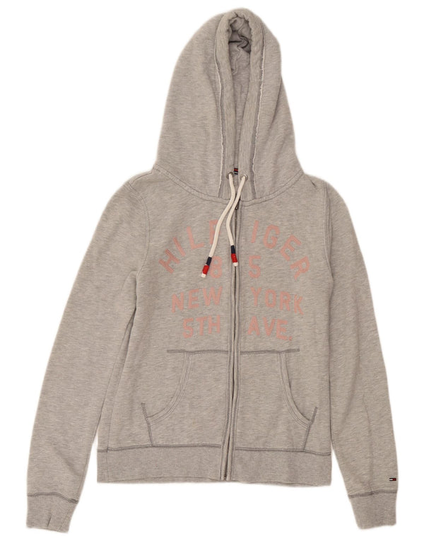 Damski sweter z kapturem i zamkiem błyskawicznym Tommy Hilfiger UK 12, średni szary, nakrapiany