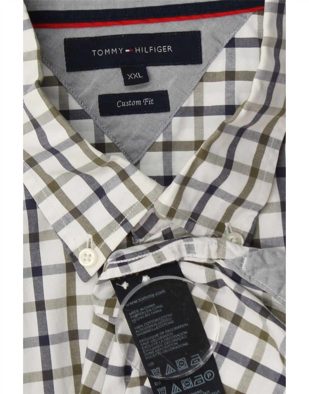 Koszula męska Tommy Hilfiger o dopasowanym kroju 2XL, biała bawełniana kratka
