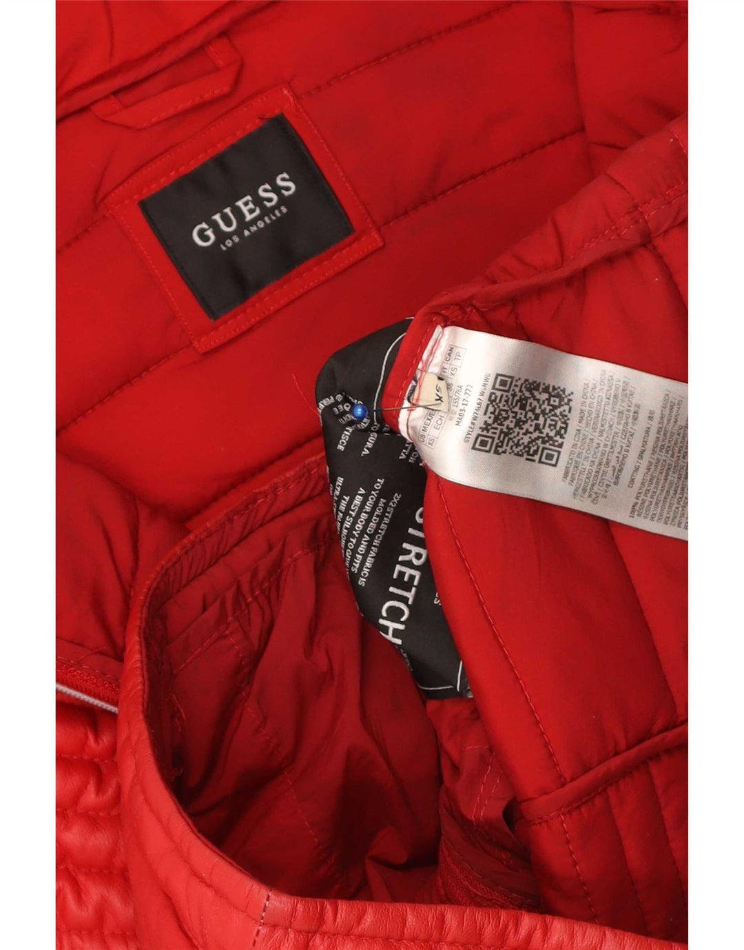 Damska ocieplana kurtka Guess UK 6 XS, czerwona, poliuretanowa