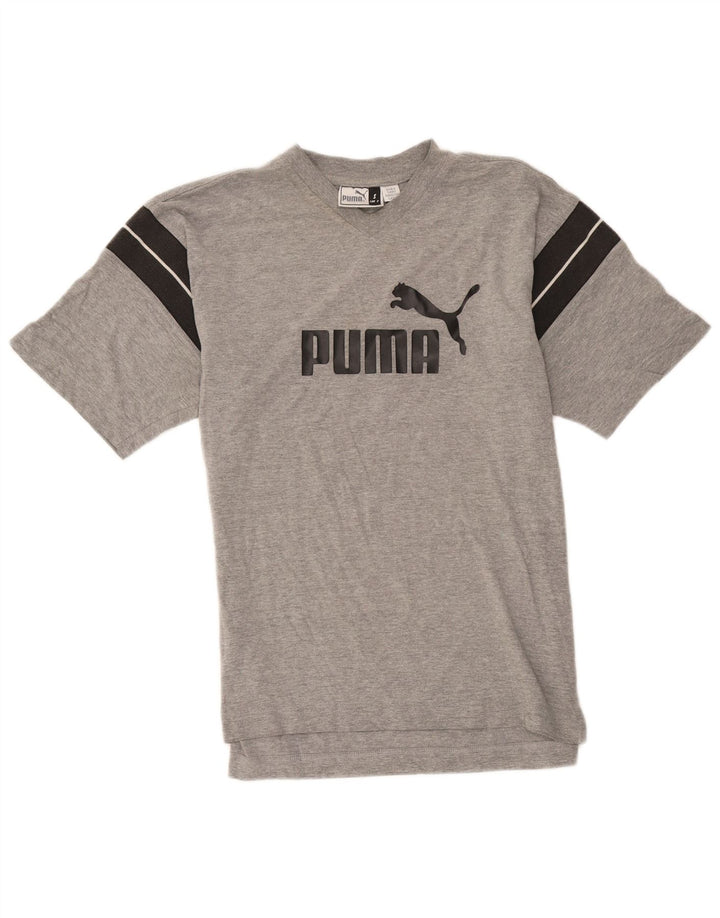 Męska koszulka z grafiką Puma, mała, szara, bawełniana koszulka z blokami kolorów