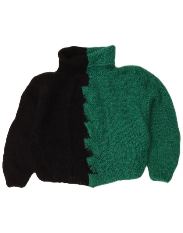 Vintage damski sweter z golfem UK 16, duży zielony blok kolorów