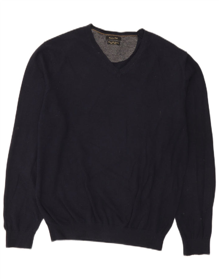Męski sweter Massimo Dutti z dekoltem w kształcie litery V, duży, granatowy, bawełniany