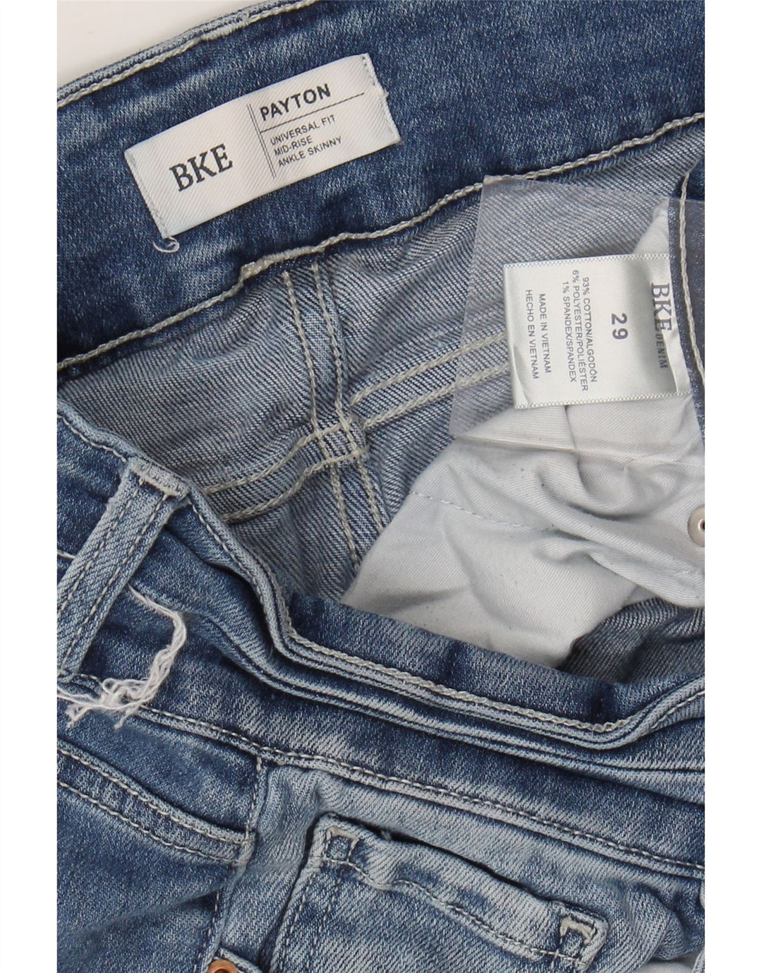 Damskie jeansy obcisłe BKE Payton Mid Rise w trudnej sytuacji W29 L26 Niebieskie bawełniane