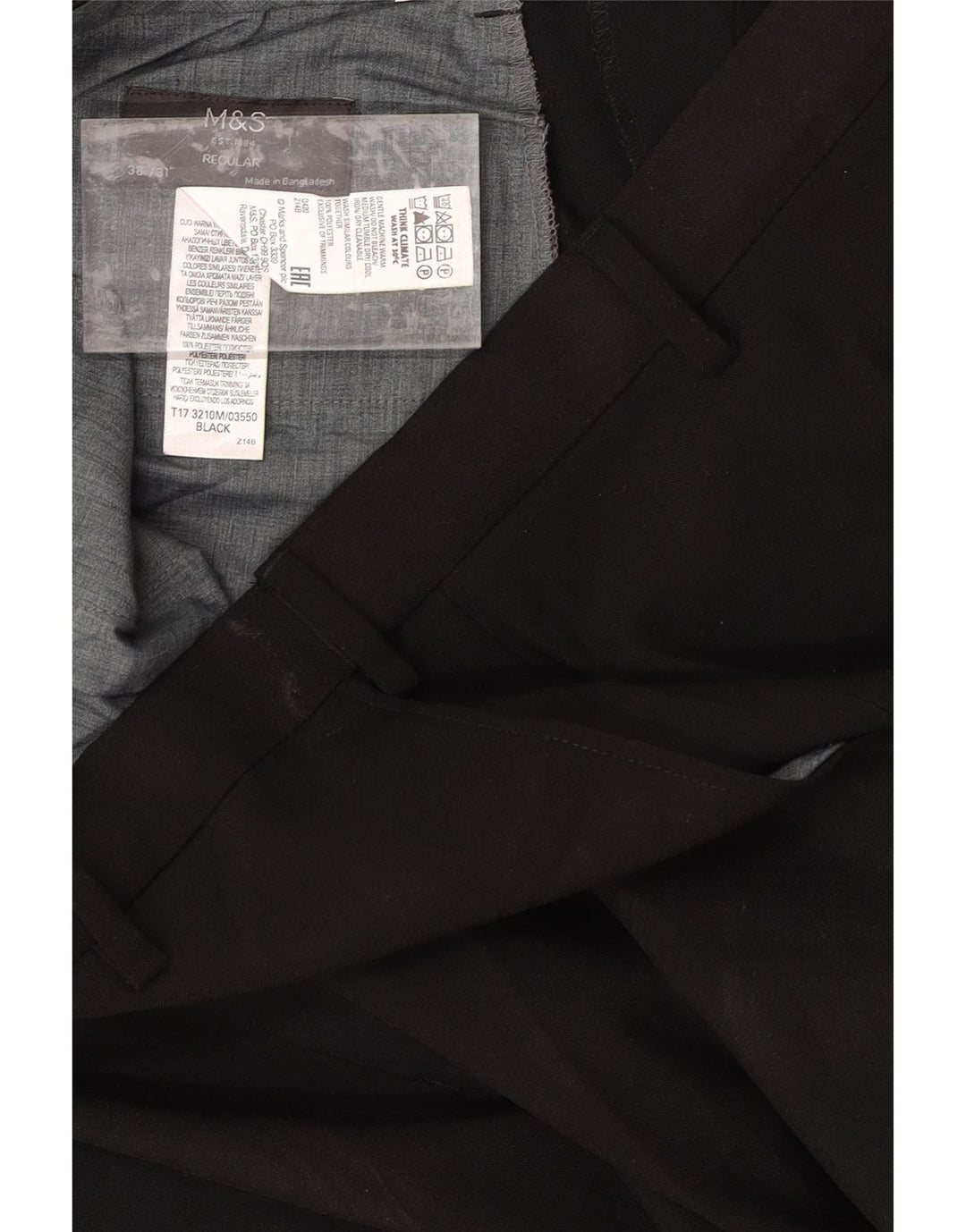 MARKS & SPENCER Mens Straight Suit Trousers W38 L31 Black Polyester Vintage Marks & Spencer and Second-Hand Marks & Spencer from Messina Hembry 