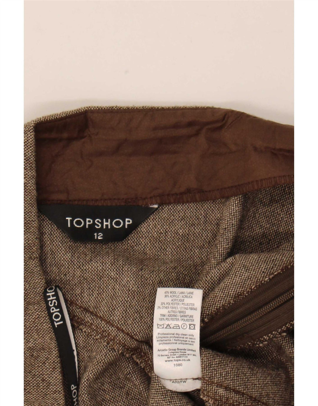 Damska spódnica w kształcie litery A Topshop UK 12 Medium W32 Brązowa wełna