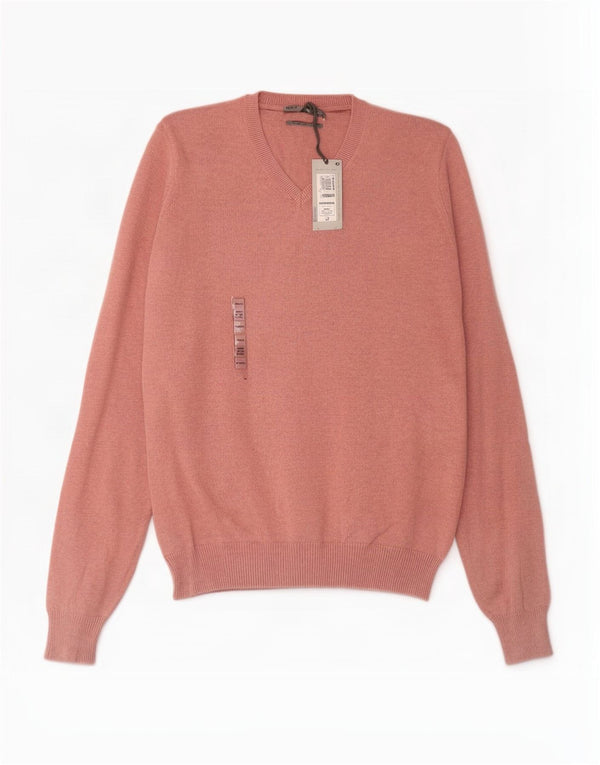 Marks & Spencer Męski sweter z dekoltem w kształcie litery V, mały, różowy, bawełniany