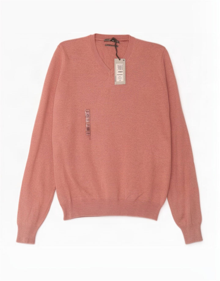 Marks & Spencer Męski sweter z dekoltem w kształcie litery V, mały, różowy, bawełniany