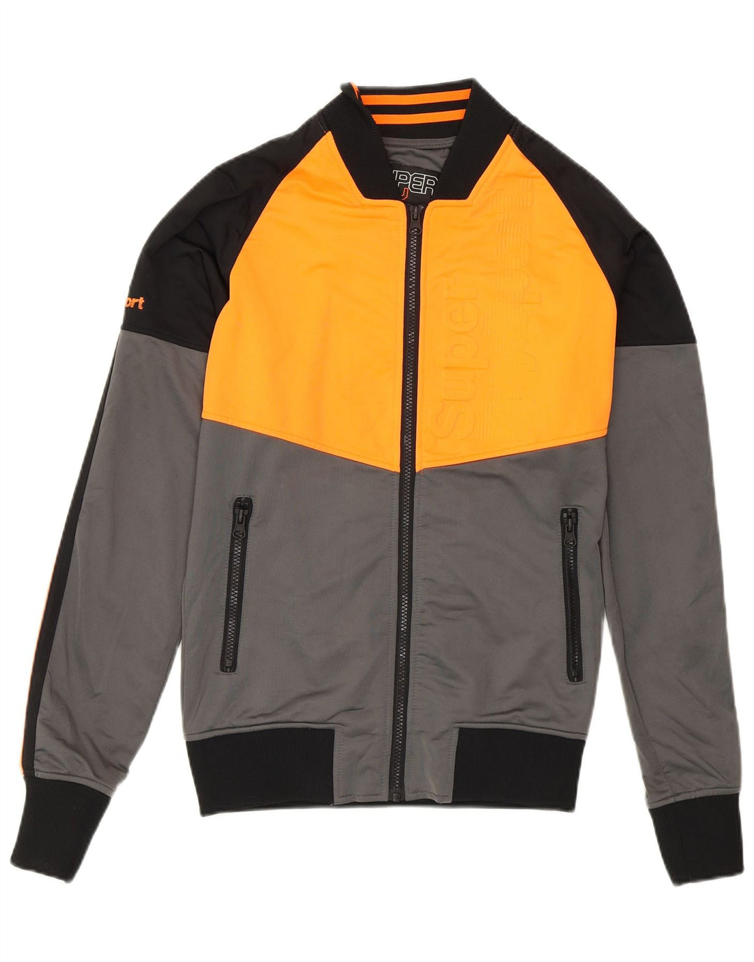 Męska kurtka dresowa Superdry, mała, szara, z blokami kolorów, poliester