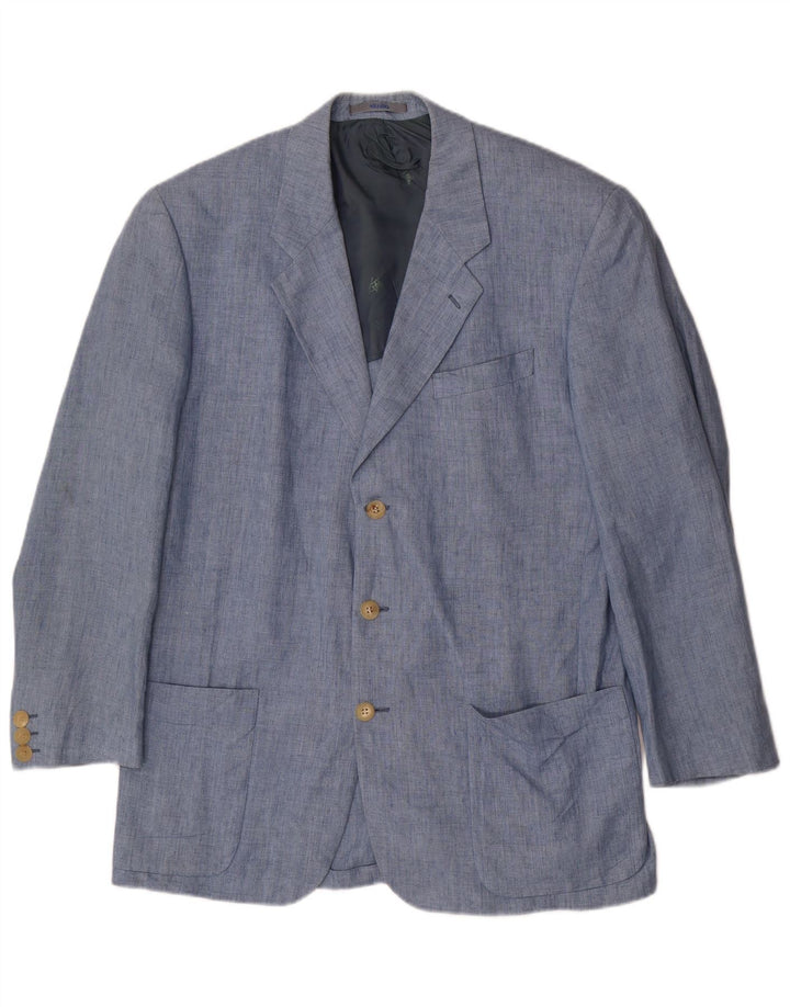 Męska marynarka zapinana na 3 guziki Kenzo IT 52 XL, niebieska lniana