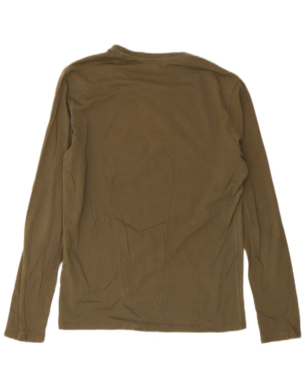 Guess Męski top z grafiką o dopasowanym kroju, z długim rękawem, XS, z bawełny w kolorze khaki