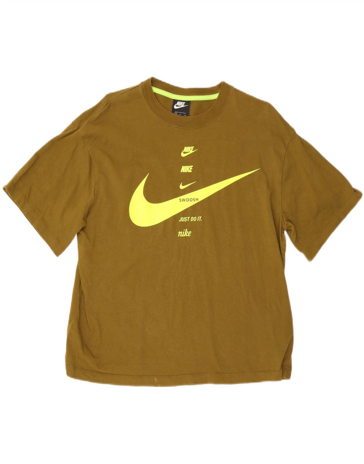 NIKE Mens Swoosh Graphic T-Shirt Top Medium Khaki Cotton