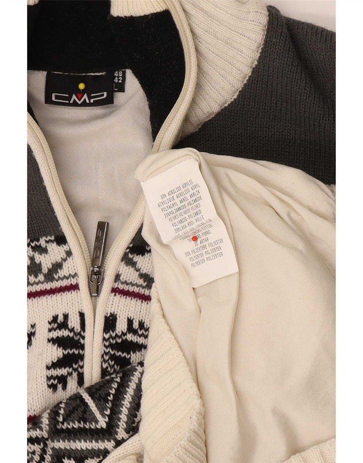 CMP Męski sweter z zamkiem błyskawicznym, duży, biały, akryl Fair Isle