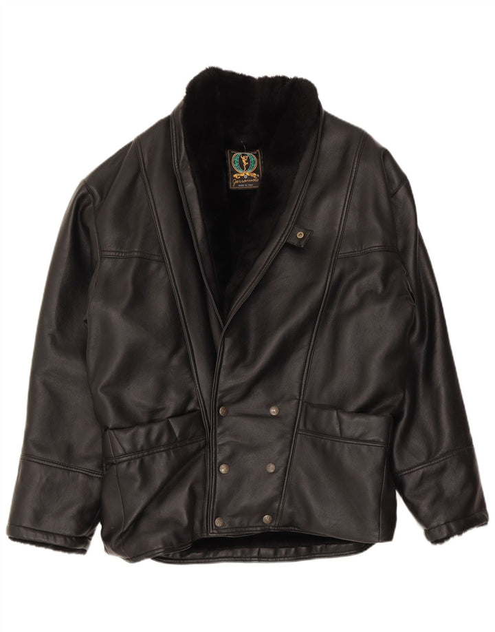 Alta Moda Mens Double Breasted Shearling Jacket UK 42 XL Black Shearling